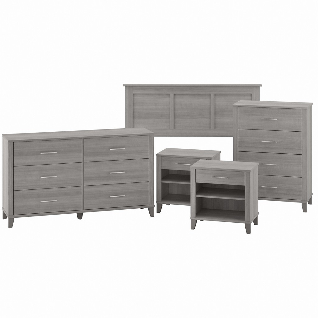 Bush Furniture Somerset Full/Queen Size Headboard, Dressers and Nightstands Bedroom Set in Platinum Gray - Bush Furniture SET036PG