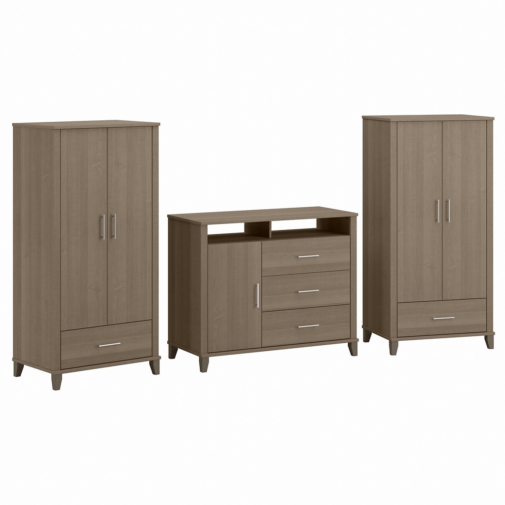 Bush Furniture Somerset Large Armoire Cabinets with Dresser TV Stand in Ash Gray - Bush Furniture SET038AG