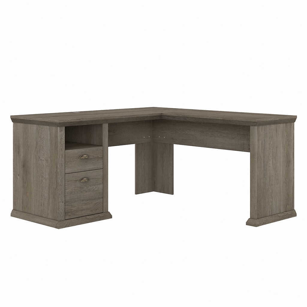 Bush Furniture Yorktown 60w L Shaped Desk With Storage In Restored Gray - Bush Furniture Wc40630-03