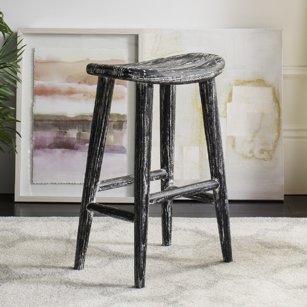 Colton Wood Counter Stool In Black/white - Safavieh Bst1000a