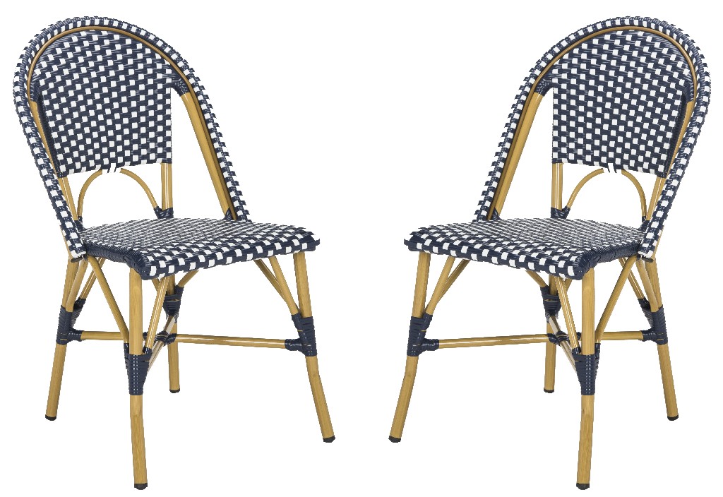 Salcha Indoor-Outdoor French Bistro Stacking Side Chair in Navy/White/Light Brown (Set of 2) - Safavieh FOX5210F-SET2