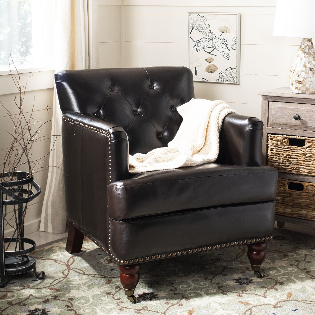 Colin Tufted Club Chair In Brown/cherry Mahogany - Safavieh Hud8212c