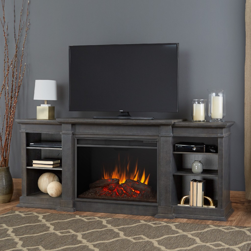 Media Electric Fireplace Gray Real Flame