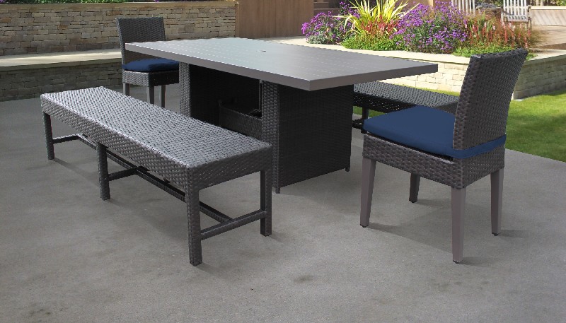 Barbados Rectangular Outdoor Patio Dining Table W/ 2 Chairs And 2 Benches In Navy - Tk Classics Barbados-dtrec-kit-2c2b-c-navy