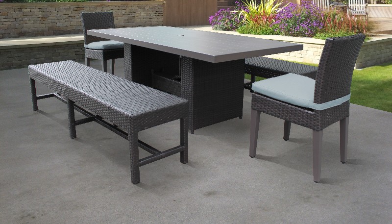 Barbados Rectangular Outdoor Patio Dining Table W/ 2 Chairs And 2 Benches In Spa - Tk Classics Barbados-dtrec-kit-2c2b-c-spa