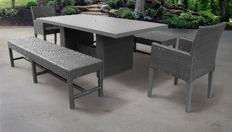 Rectangular Outdoor Patio Dining Table Chairs Arms Benches