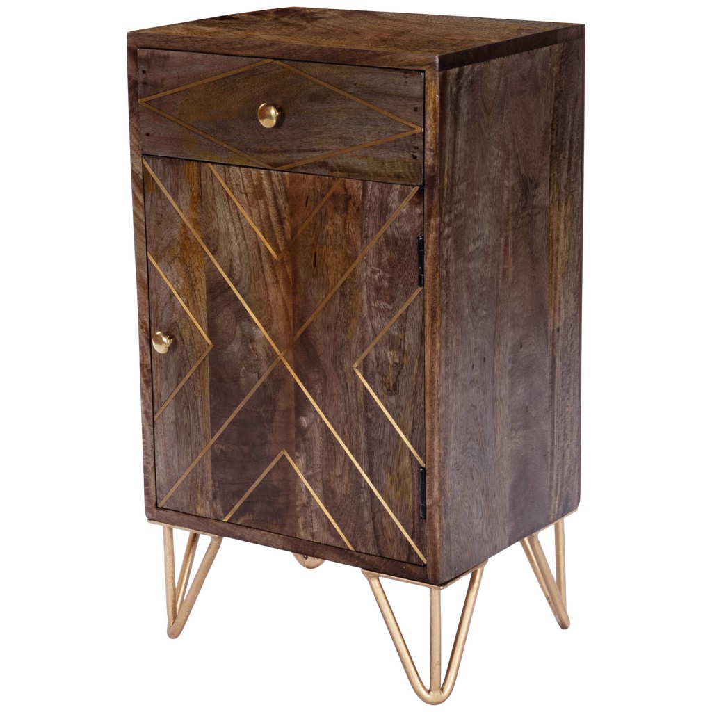 Alda Chairside Chest in Wood &amp; Brass Metal Inlay - Butler Specialty 5481140