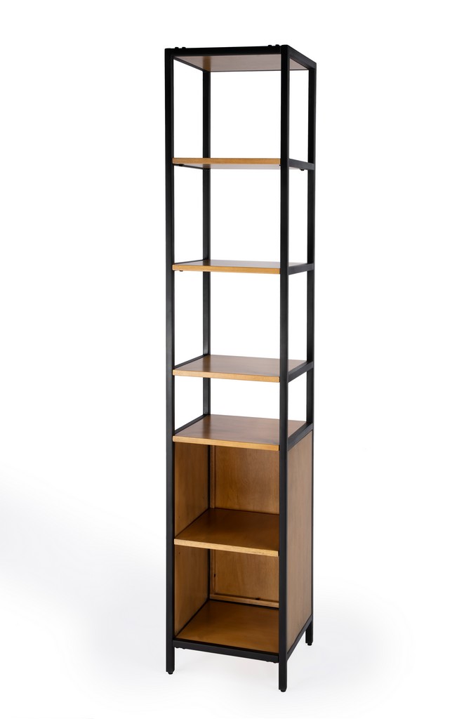 Narrow Wood Iron Closed Etagere Bookcase Butler