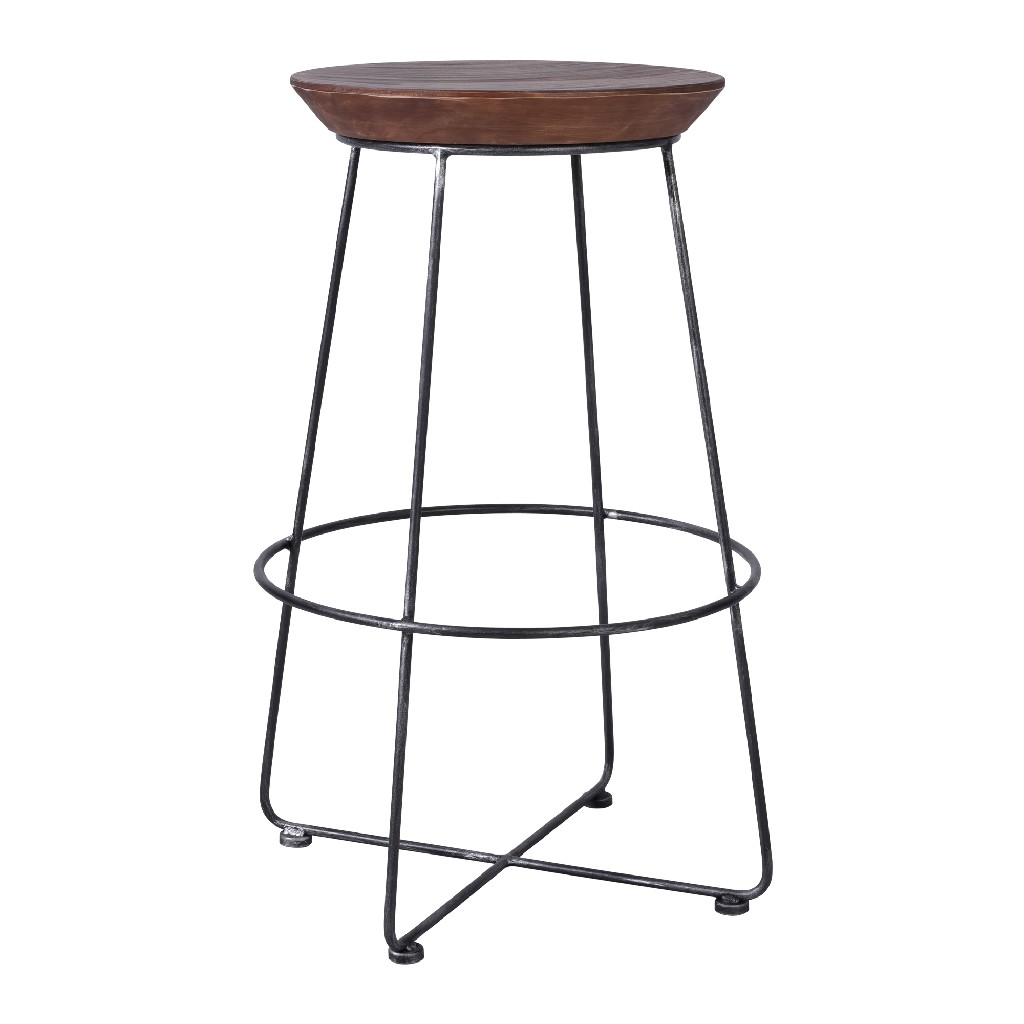 Leandra Industrial Backless Metal Barstool In Silver Brushed Gray W/ Rustic Brown Wood Seat - Todays Mentality Tmleslrb