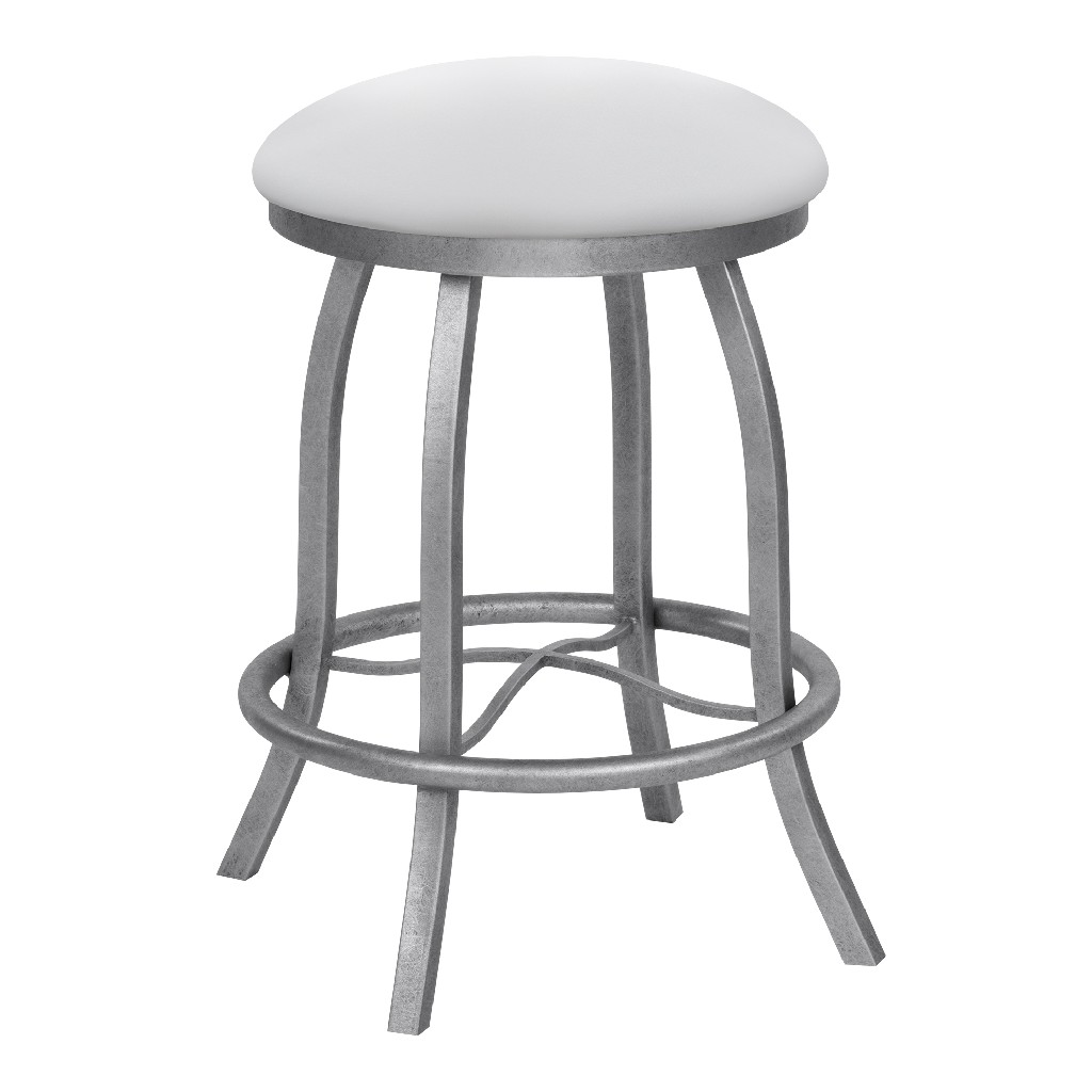 Gabriela 26" Counter Height Metal Backless Swivel Barstool In Aspen Pure White Faux Leather & Silver Bisque Finish - Made In The U.s.a. - Taylor Gray Home B503h26bsspwh