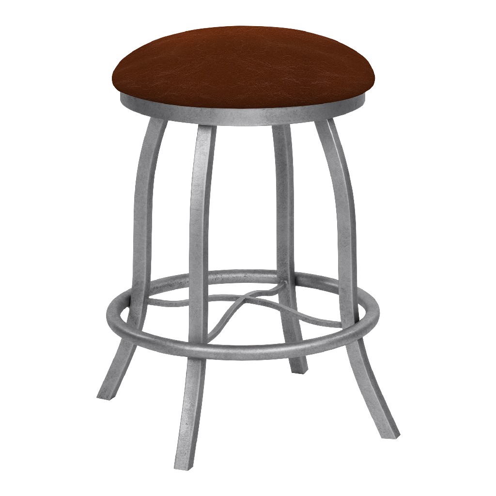 Gabriela 26" Counter Height Metal Backless Swivel Barstool In Brown Yosemite Chestnut Faux Leather & Silver Bisque Finish - Made In The U.s.a. - Taylor Gray Home B503h26bsych