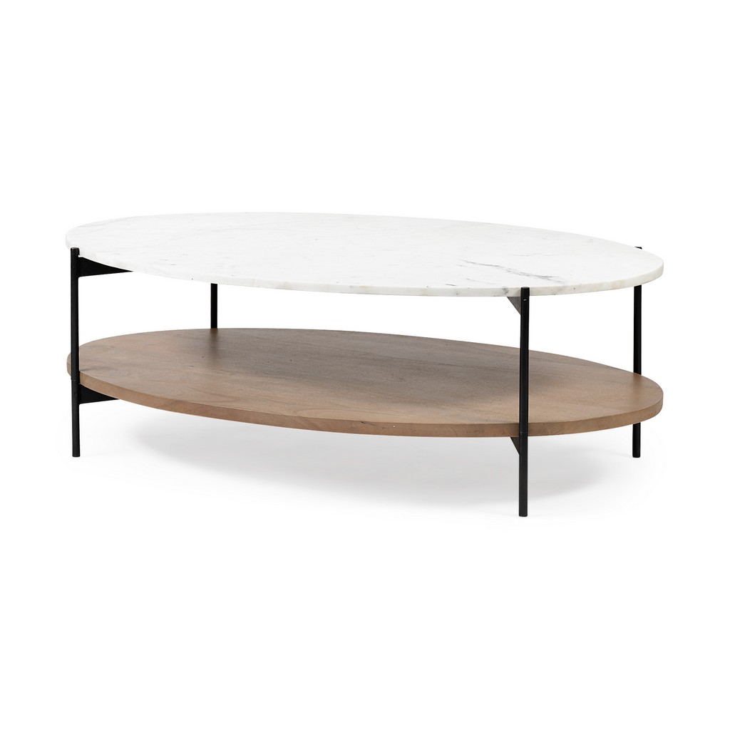 Oval Wood Shelf Coffee Table Mercana