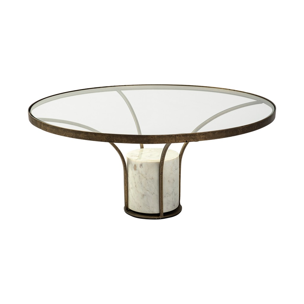 Round Glass Top Metal Pedestal Coffee Table Mercana