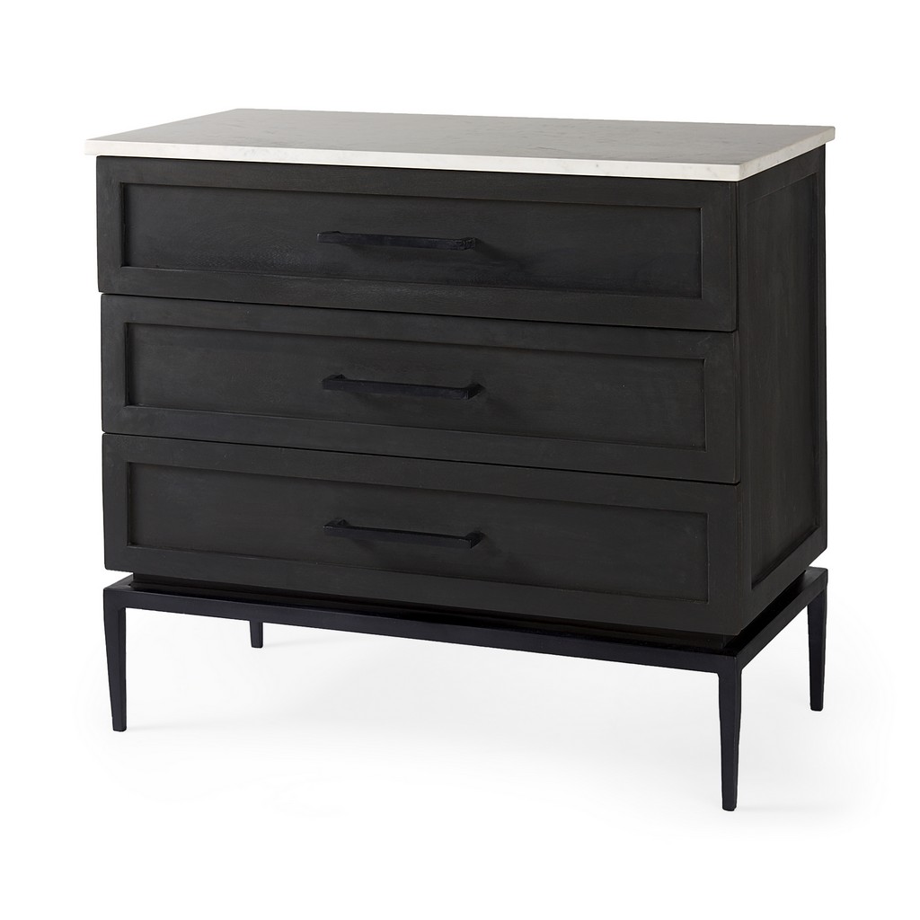 Mercana Furniture Wood Marble Top Metal Accent Cabinet