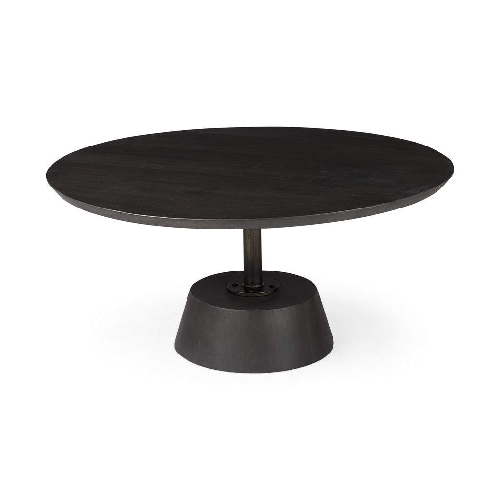 Wood Metal Pedestal Round Coffee Table Mercana