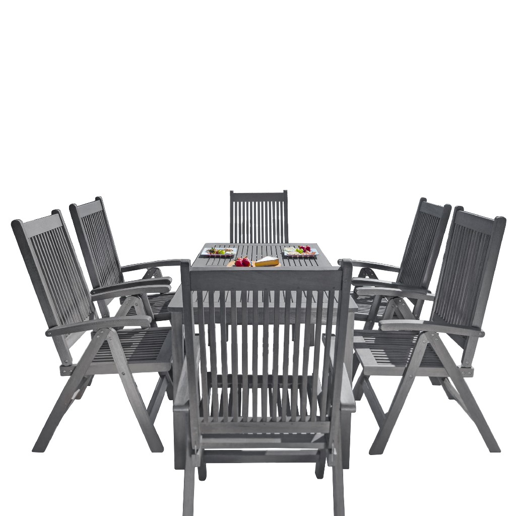 Recline | Outdoor | Patio | Chair | Wood | Dine | Set