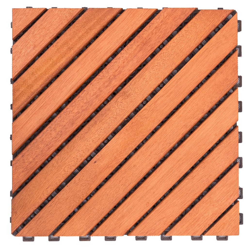Outdoor Patio 12-diagonal Slat Eucalyptus Interlocking Deck Tile (set Of 10 Tiles) - Vifah V182