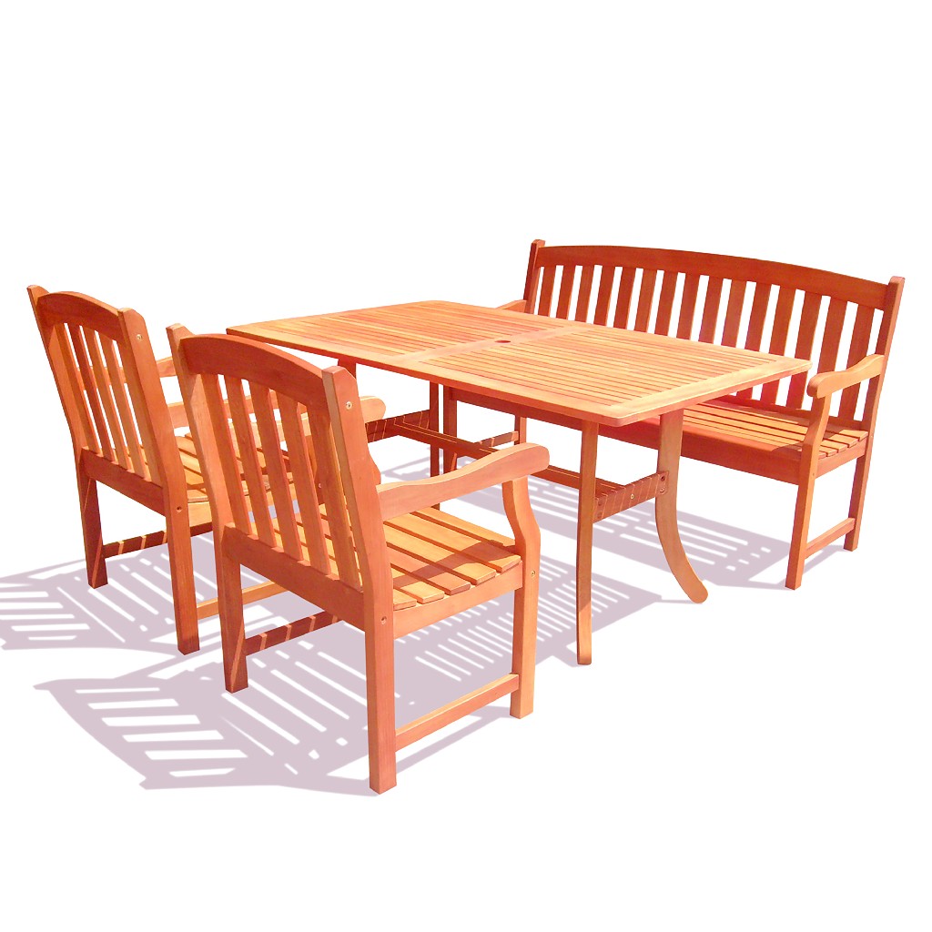 Outdoor Wood Patio Dining Set Foot Bench