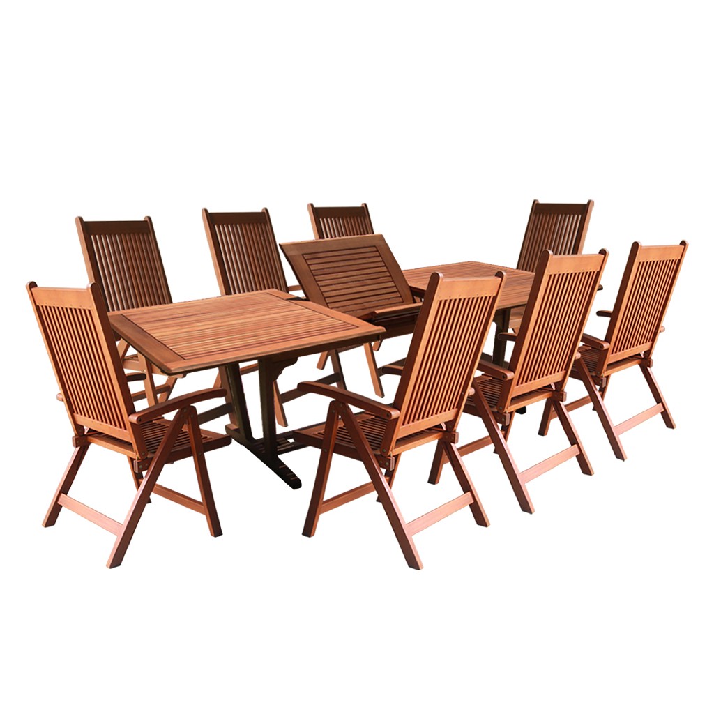 Recline | Outdoor | Patio | Chair | Table | Dine | Wood | Set