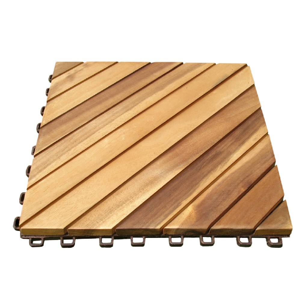 Outdoor Patio 12-diagonal Slat Acacia Interlocking Deck Tile (set Of 10 Tiles) - Vifah V368