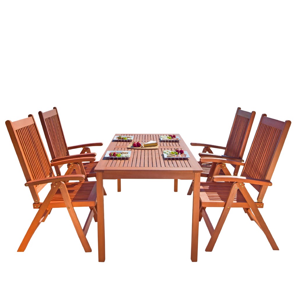 Recline | Outdoor | Patio | Chair | Dine | Wood | Set