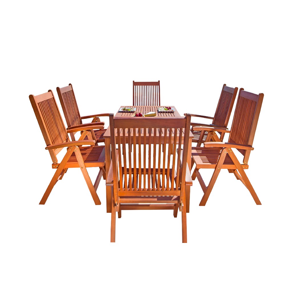 Recline | Outdoor | Patio | Chair | Wood | Dine | Set