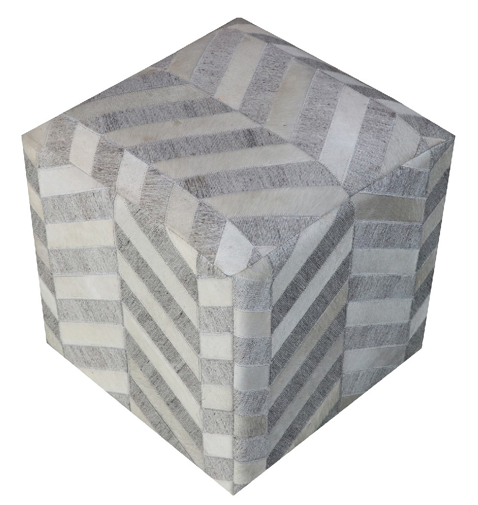 Oxley Pouf In Grey And Ivory - Meva 54011020