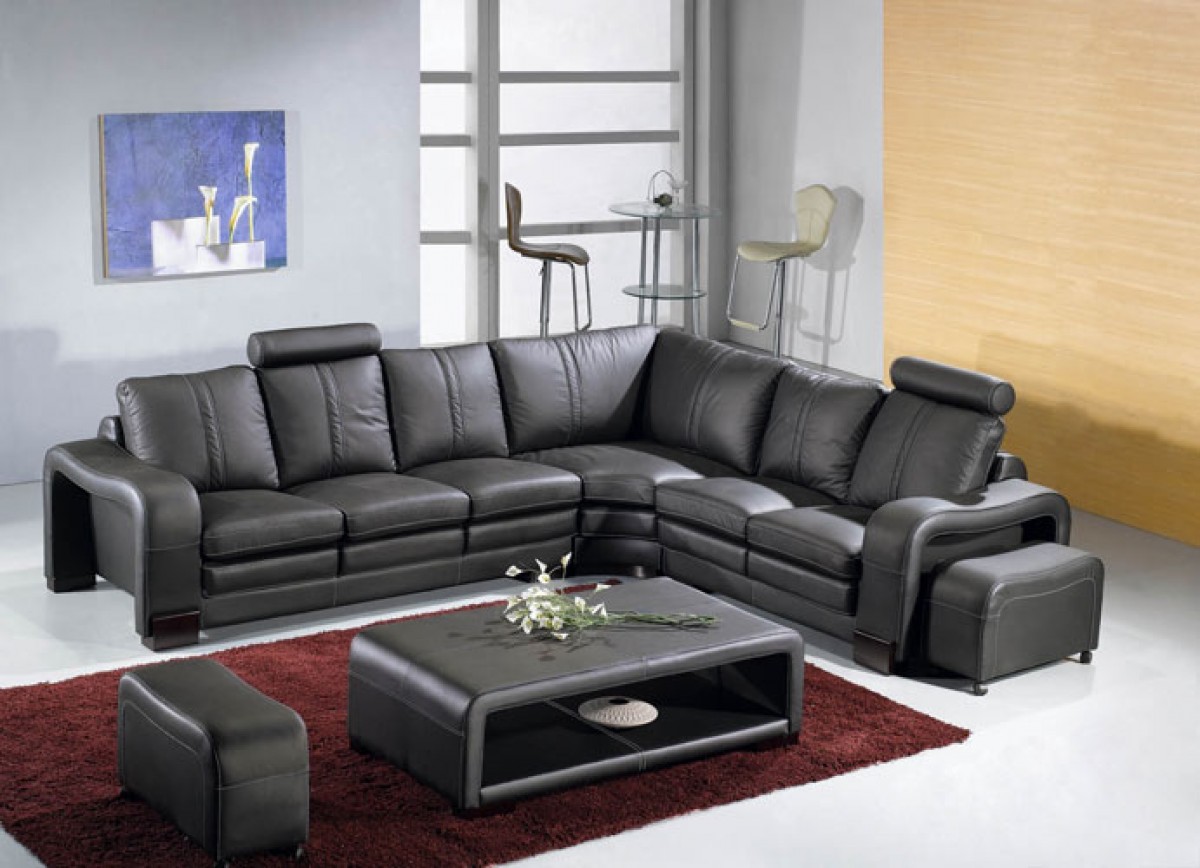Leather Sectional Sofa Set Black Vig