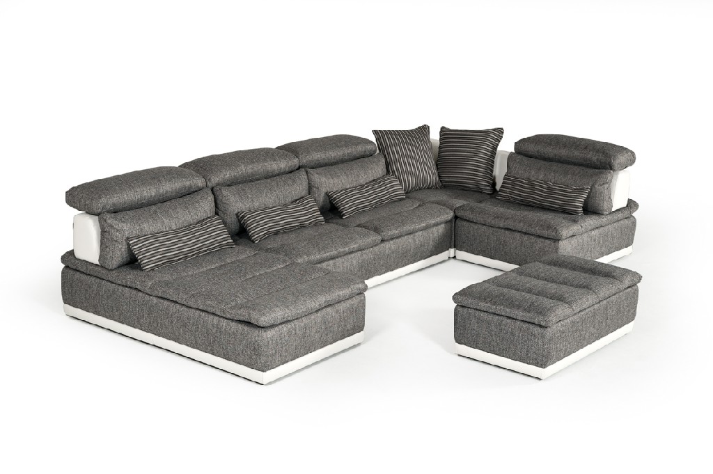 Vig Fabric White Leather Sectional Sofa