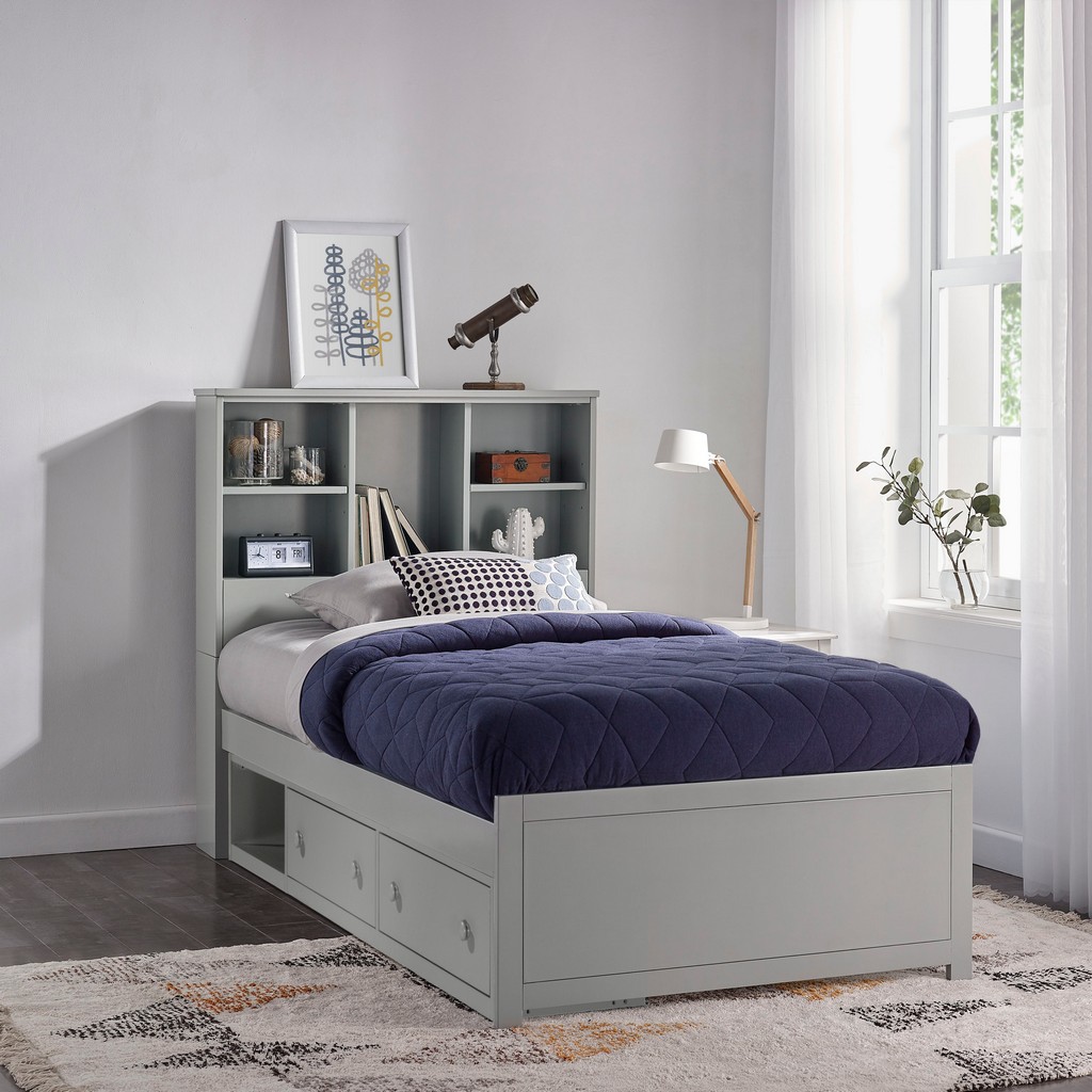 Twin Bookcase Bed Storage Gray