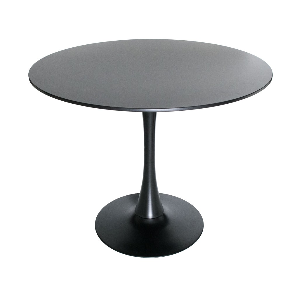 LeisureMod Bristol Mid-Century Modern Round Dining Table with Wood Top and Iron Pedestal Base with Gloss Finish for Kitchen and Dining Room Leisuremod BTBL-35BL