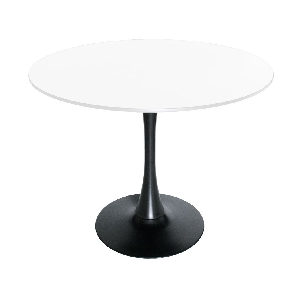 LeisureMod Bristol Mid-Century Modern Round Dining Table with Wood Top and Iron Pedestal Base with Gloss Finish for Kitchen and Dining Room - Leisurmod BTBL-35W