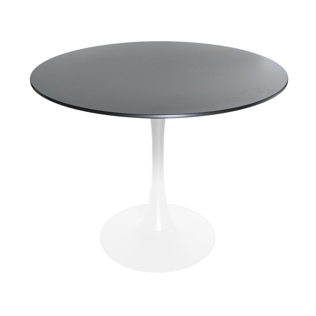 LeisureMod Bristol Mid-Century Modern Round Dining Table with Wood Top and Iron Pedestal Base with Gloss Finish for Kitchen and Dining Room - Leisurmod BTW-35BL