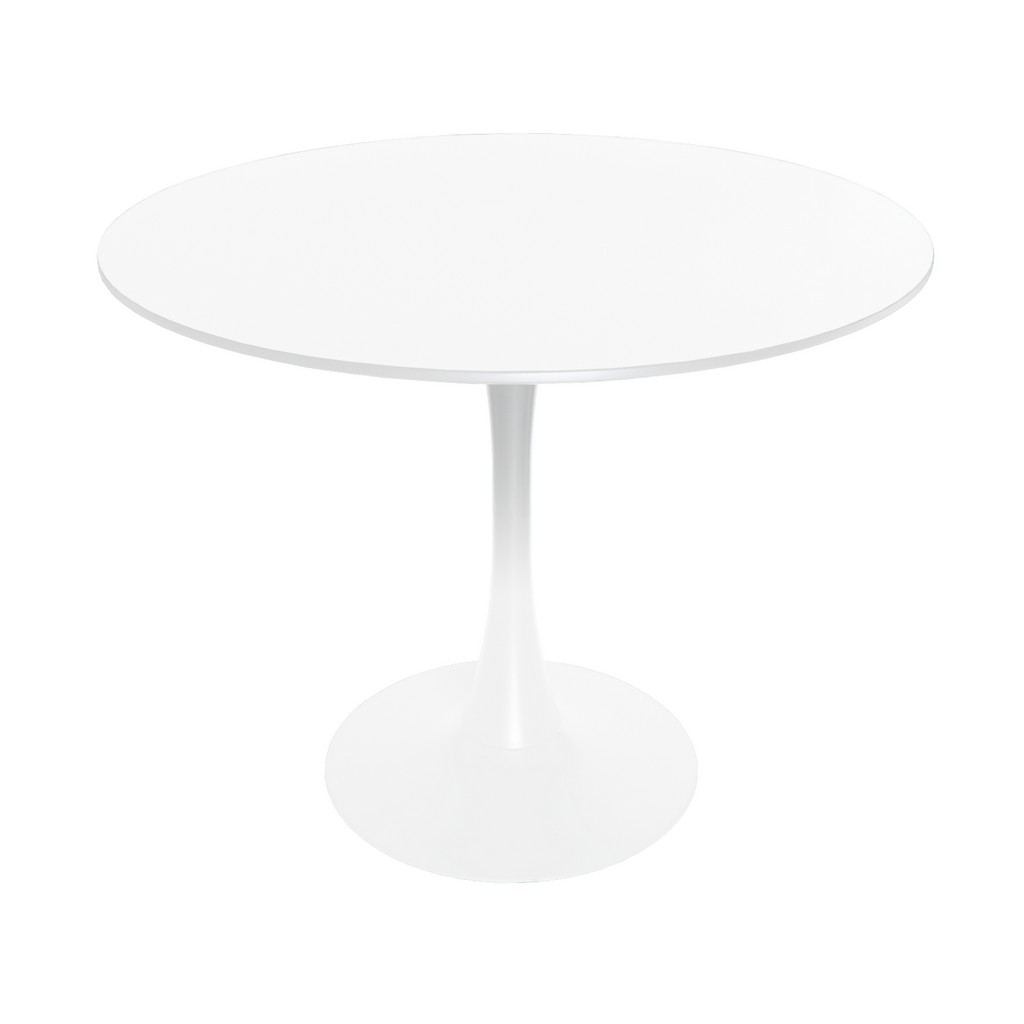 LeisureMod Bristol Mid-Century Modern Round Dining Table with Wood Top and Iron Pedestal Base with Gloss Finish for Kitchen and Dining Room Leisuremod BTW-35W