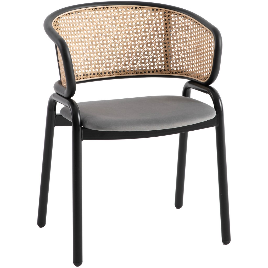 Leisuremod Ervilla Modern Dining Chair With Stainless Steel Legs Velvet Seat and Wicker Back Leisuremod EC20GR