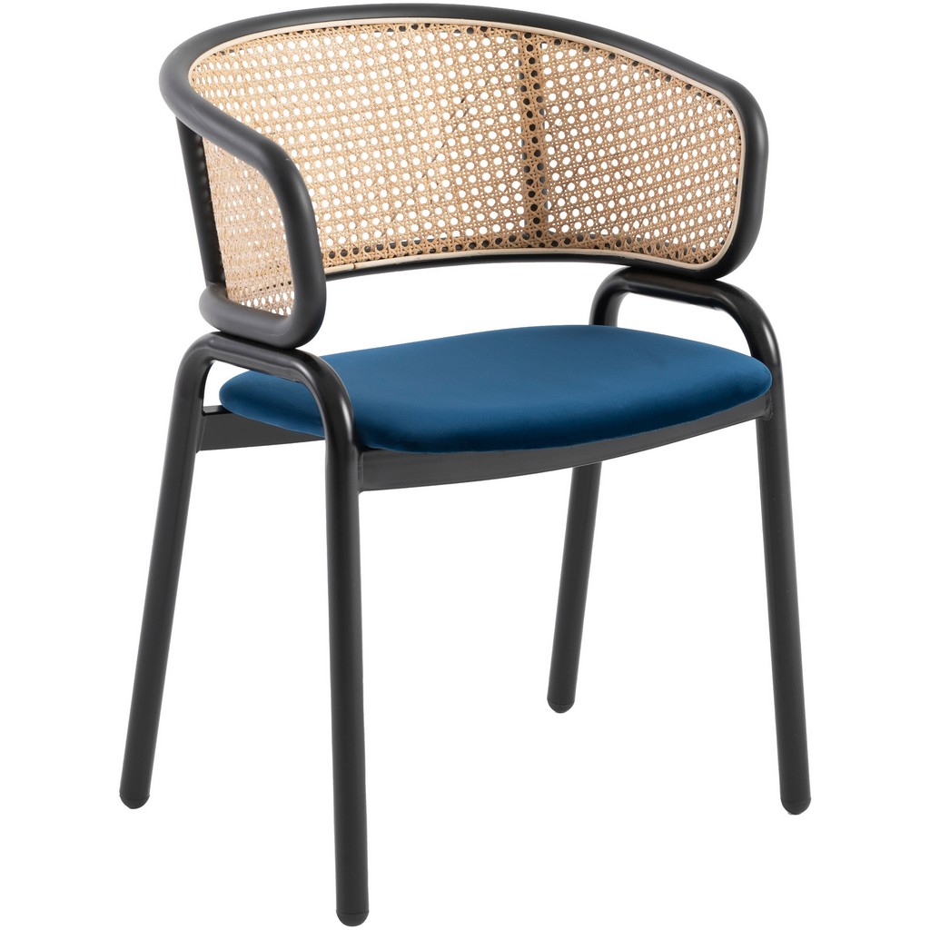 Leisuremod Ervilla Modern Dining Chair With Stainless Steel Legs Velvet Seat and Wicker Back Leisuremod EC20NBU