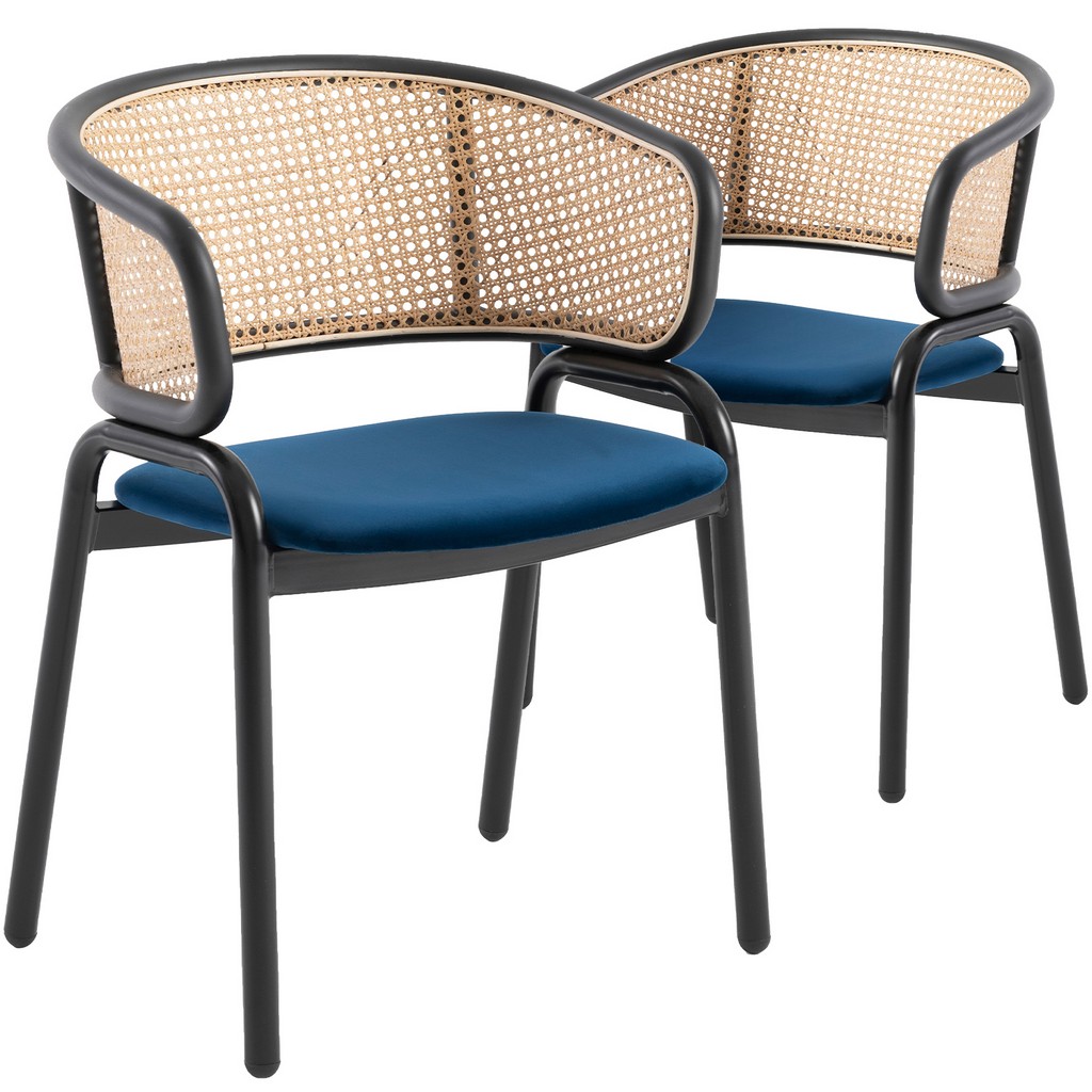 Leisuremod Ervilla Modern Dining Chair With Stainless Steel Legs Velvet Seat and Wicker Back Leisuremod EC20NBU2