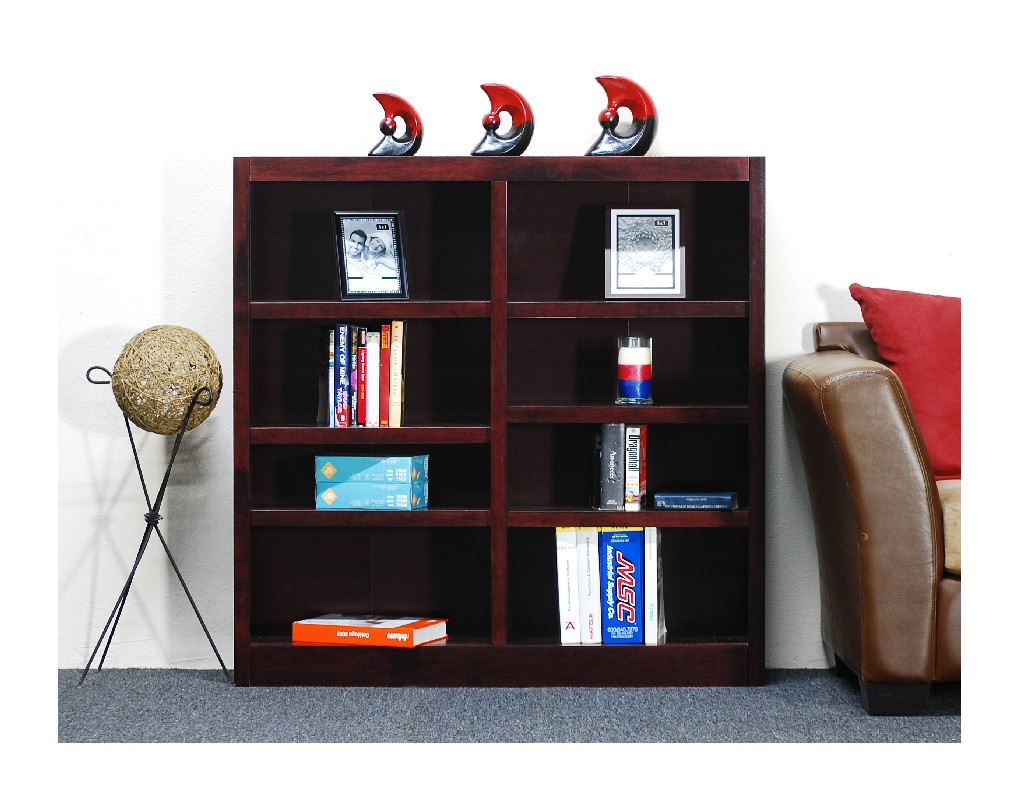 8 Shelf Double Wide Wood Bookcase, 48 Inch Tall, Cherry Finish - Concepts In Wood Mi4848-c