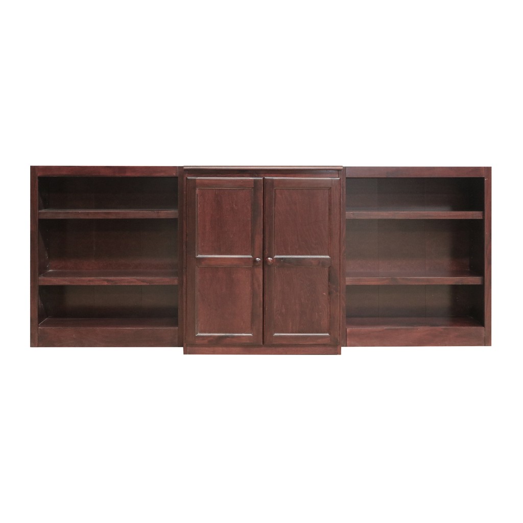 8 Shelf Bookcase Wall With Doors, 36 Inch Tall, Cherry Finish - Concepts In Wood Wkt3036-c