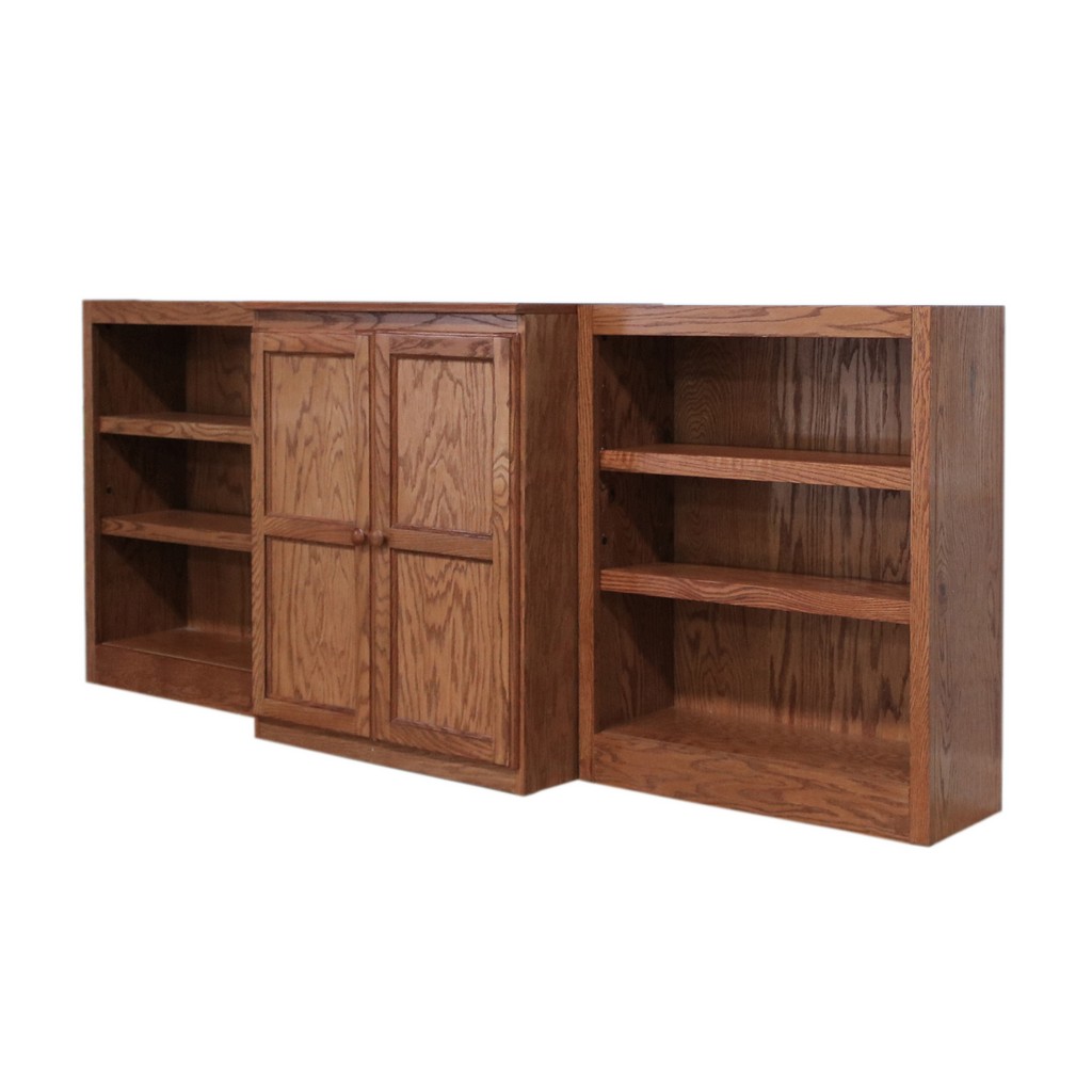 8 Shelf Bookcase Wall With Doors, 36 Inch Tall, Oak Finish - Concepts In Wood Wkt3036-d