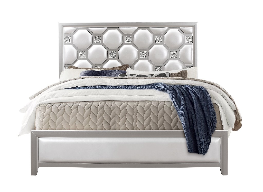 King Bed In White/silver - Global Furniture Usa Kylie-white/silver-kb
