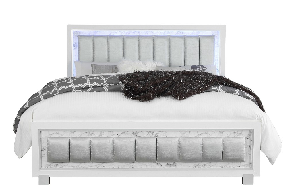 King Bed Metallic White/marble In White - Global Furniture Usa Santorini-wh-kb