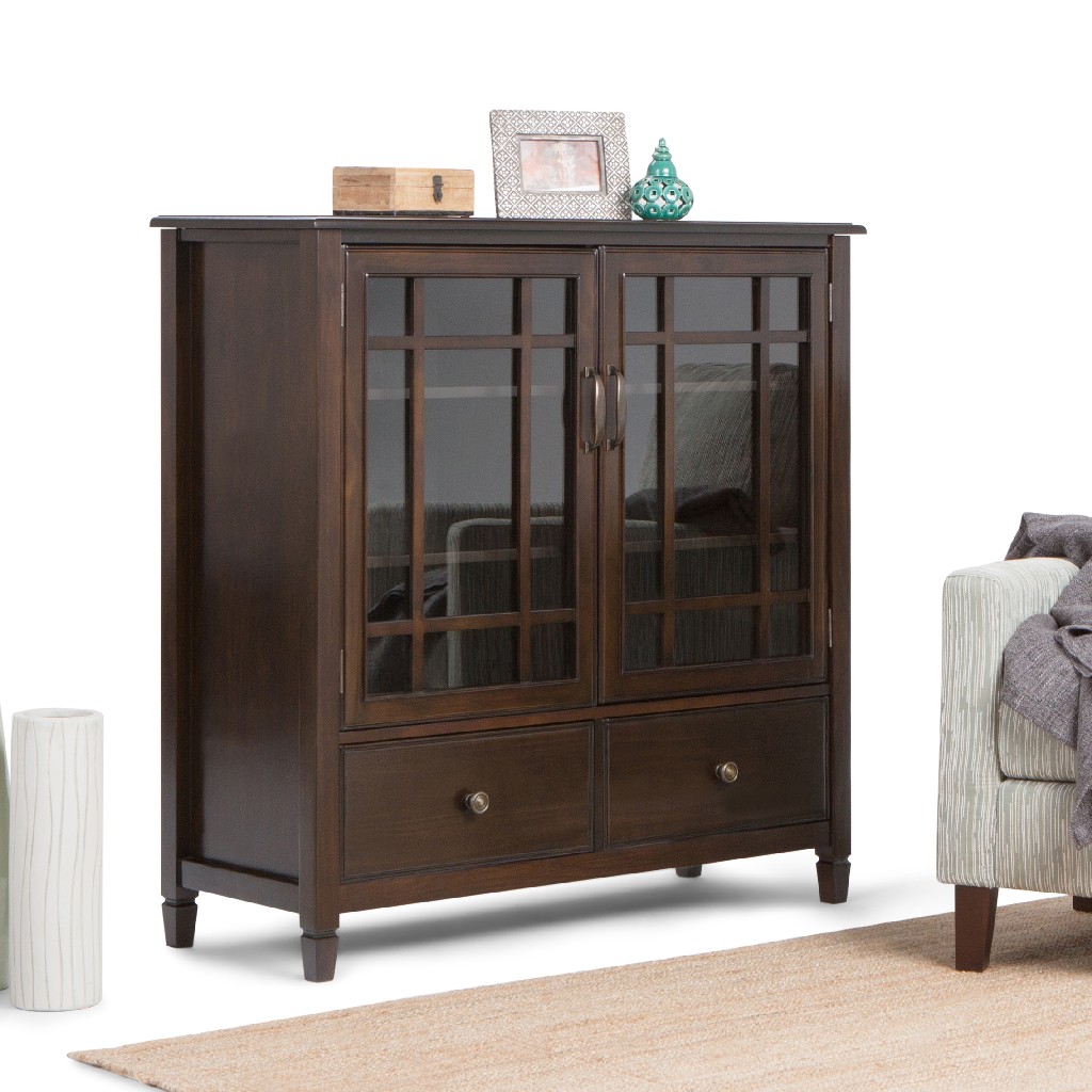 Connaught Solid Wood 46 Inch Wide Traditional Tall Storage Cabinet In Dark Chestnut Brown - Simpli Home 3axccon-06