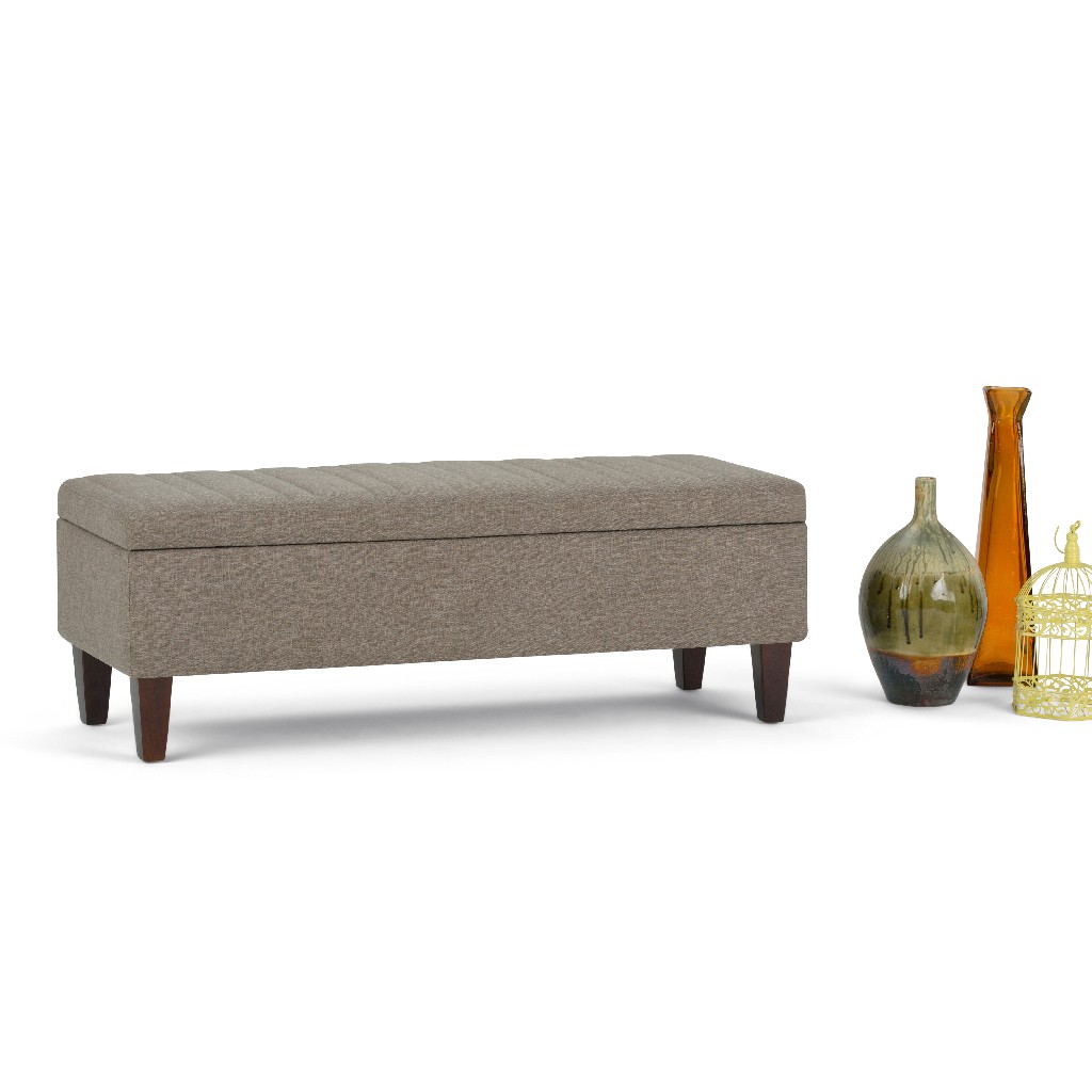 Simpli Home Monroe 48 inch Wide Contemporary Rectangle Storage Ottoman in Fawn Brown Linen Look Fabric - 3AXCOT-251-BRL