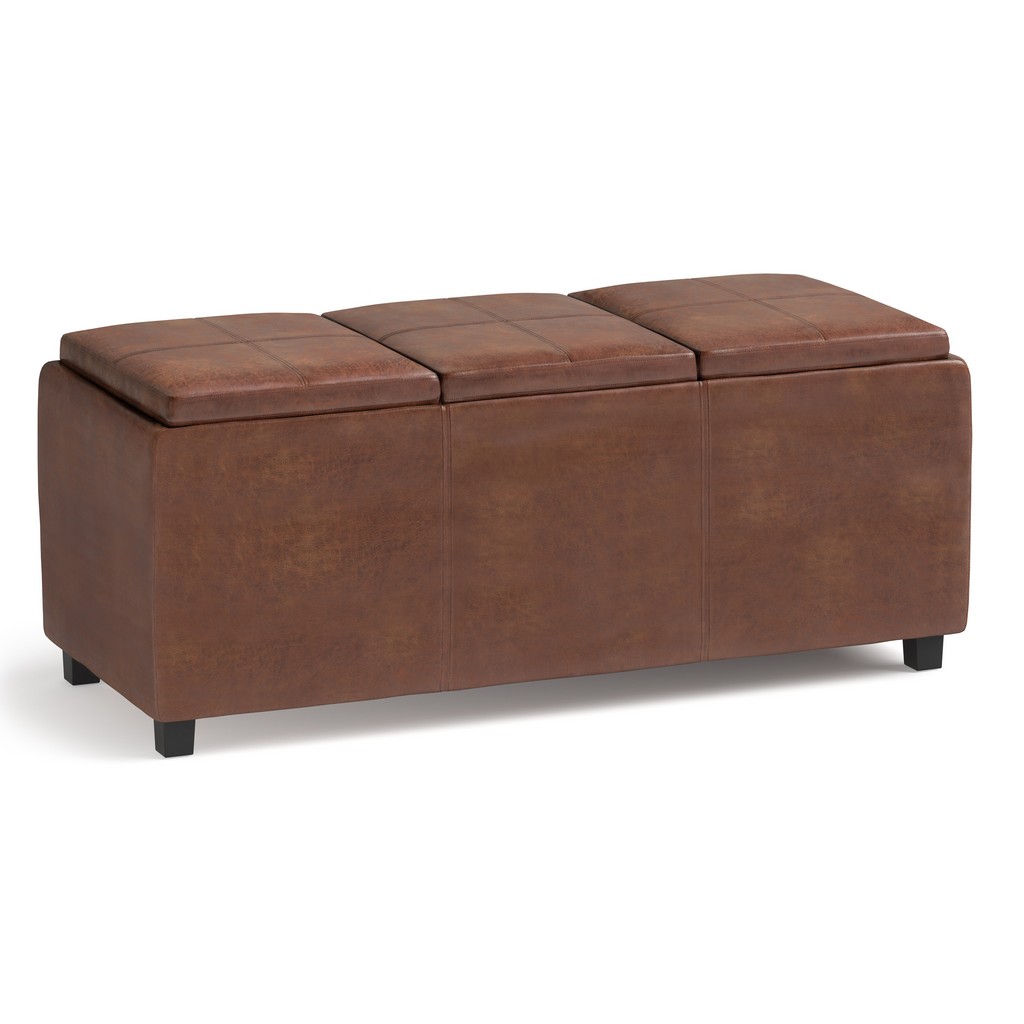 Distressed | Ottoman | Storage | Leather | Saddle | Brown | Home | Faux | Air