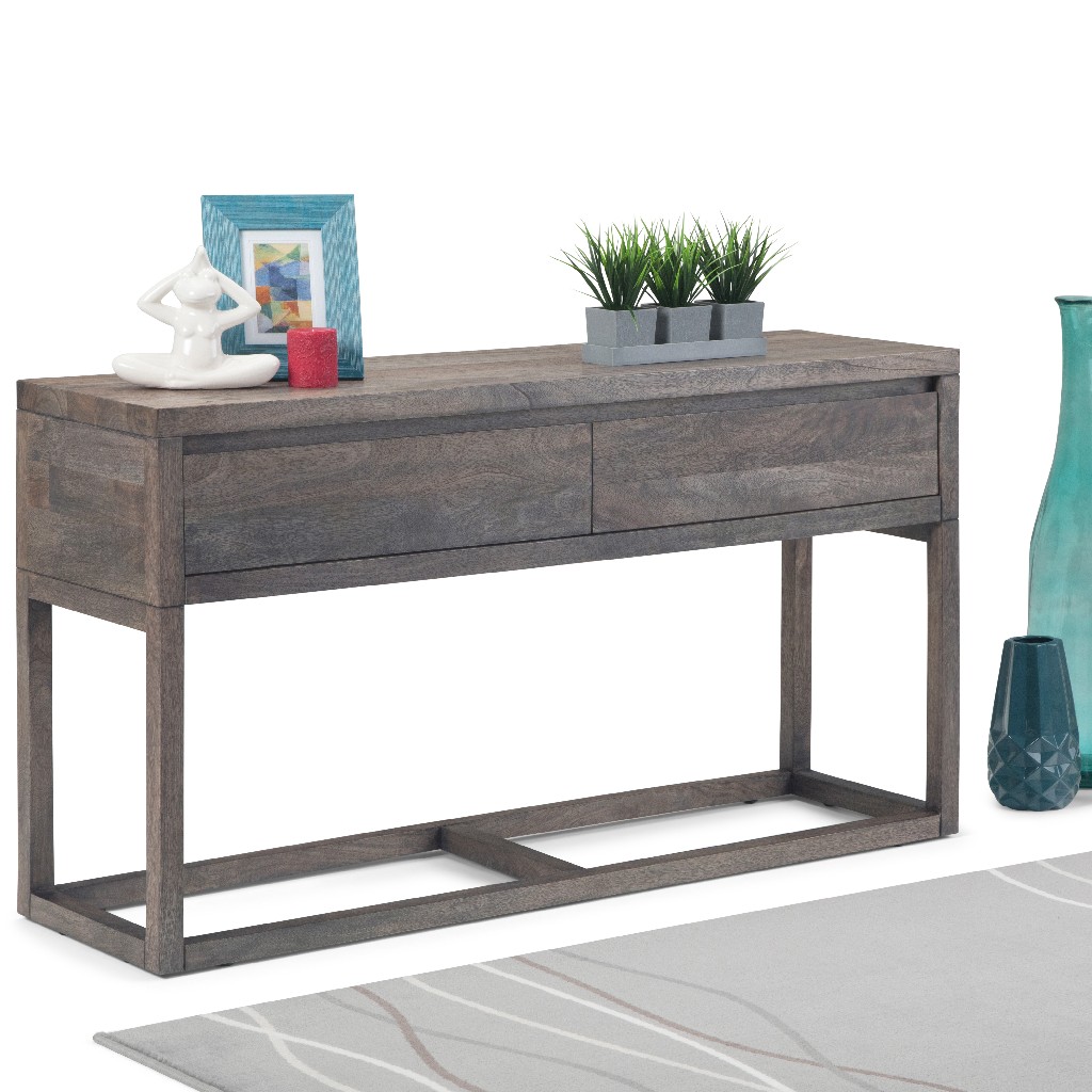 Cornell Solid Mango Wood 55 Inch Wide Rustic Modern Console Table In Barnwood Brown - Simpli Home Axccor-03