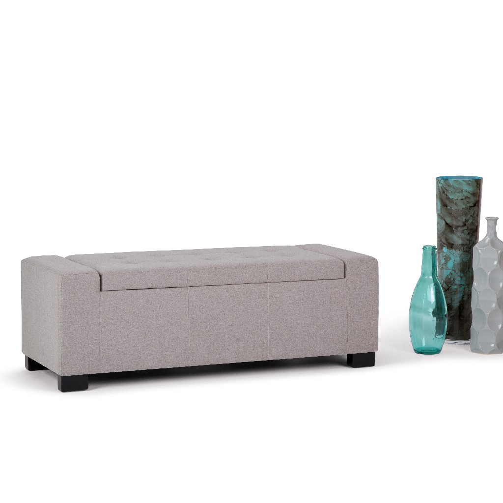 Simpli Home Laredo 51 inch Wide Contemporary Rectangle Large Storage Ottoman in Cloud Grey Linen Look Fabric - AXCOT-231-CLG