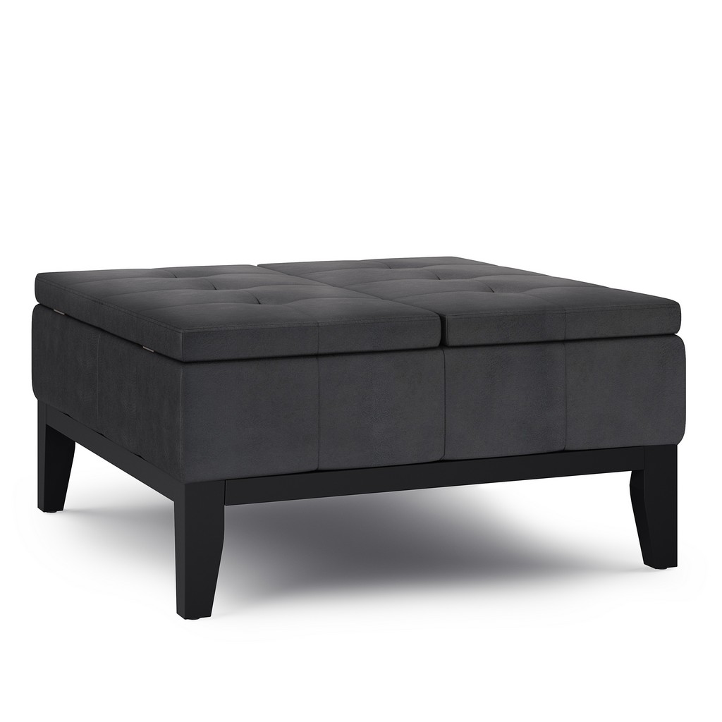 Distressed | Ottoman | Storage | Leather | Coffee | Square | Table | Black | Home | Faux | Air
