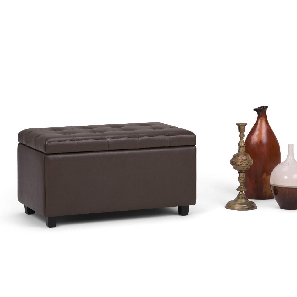Cosmopolitan 34 Inch Wide Contemporary Rectangle Storage Ottoman In Chocolate Brown Faux Leather - Simpli Home Ay-s-38-cbr