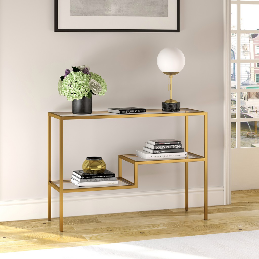 Lovett 42" Brass Finish Console Table - Hudson & Canal At0358